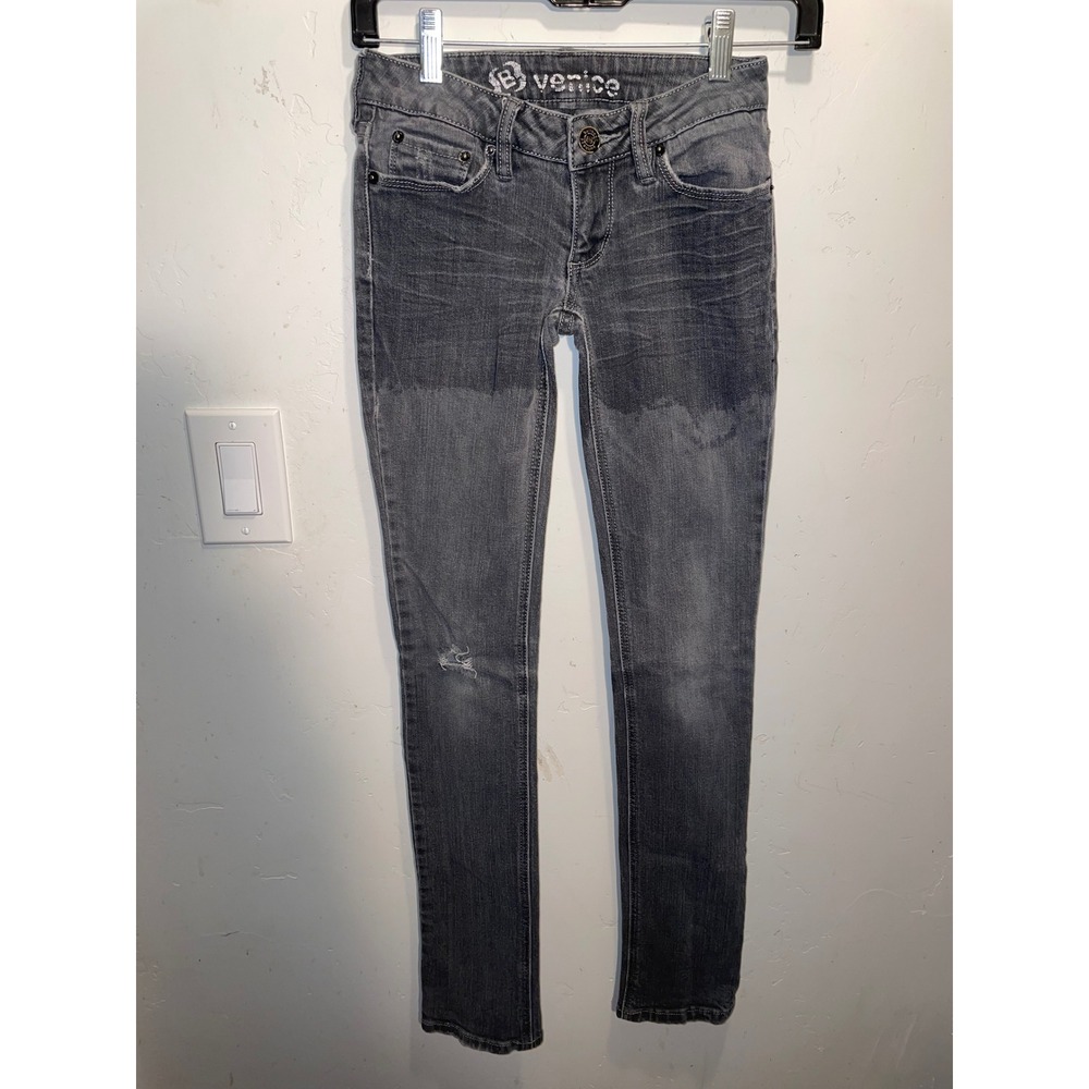Bullhead Denim Co Venice Skinny Jeans Gray Faded Low Rise Distressed Womens 00